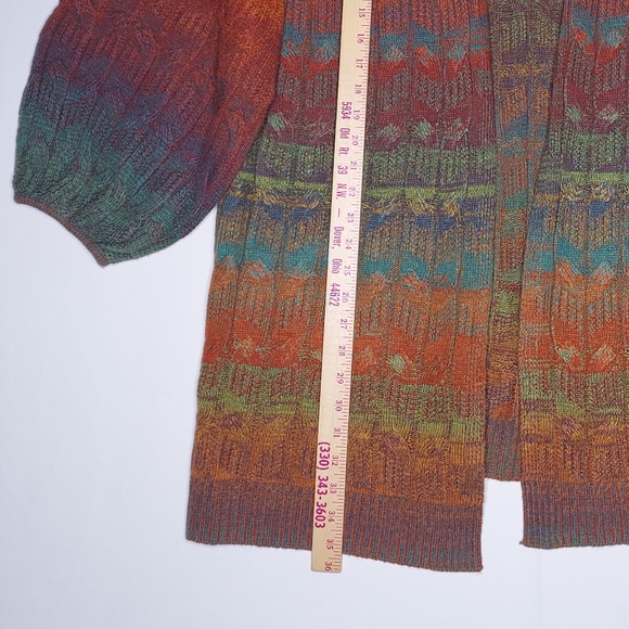 The Pyramid Collection Cardigan Sweater 2X 3X Cableknit Multicolor Elbow Puff Sl - Picture 4 of 9